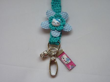 ** Gehaakt keycord Hello Kitty (aquablauw) - 1