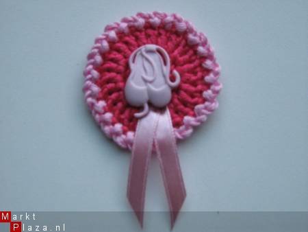 ** Gehaakte roze applicatie met balletschoentjes/satijnlint - 1