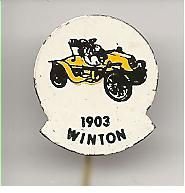 Winton 1903 geel blik auto speldje ( H_003 )