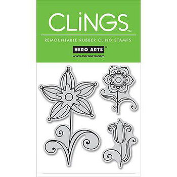 NIEUW set Cling Stamps Three Flowers van Hero Arts - 1