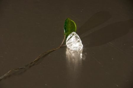 Kaart Hartelijk gefeliciteerd met glasbloem en glasblaadje. - 1