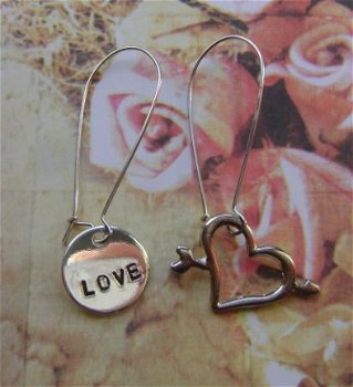 Oorbellen 'love & heart'. (handmade) - 1