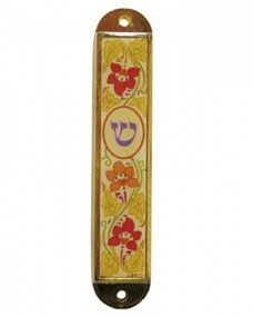 UK28422-NICKEL MEZUZAH,EPOXY 5 CM-FLOWERS, BEIGE