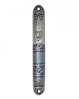 UK08079-PEWTER MEZUZAH 12 CM-HAND DECORATED - 1