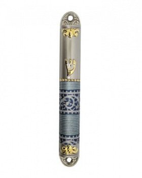 UK08082-BS MATTE AND GOLD MEZUZAH 12CM-HAND DECORATED - 1