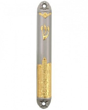 UK28672-BS MATTE AND GOLD MEZUZAH 12 CM JERUSALEM - 1