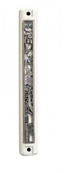 UK29394-PLASTIC MEZUZAH WHITE 20CM JERUSALEM PLATE - 1