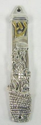 717-Sterling Silver Rising Jerusalem Mezuzah,Nieuw,€76.80