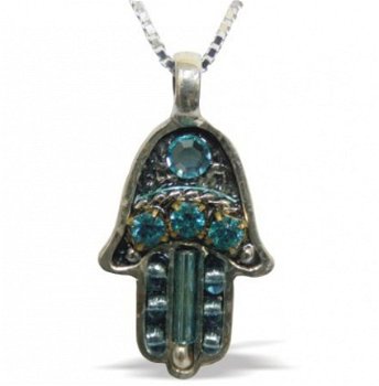 UK73936-SS HAMSA PENDANT 2 3CM,SET WITH BLUE - 1