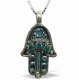 UK73936-SS HAMSA PENDANT 2 3CM,SET WITH BLUE - 1 - Thumbnail