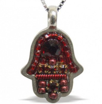 UK73944-SS HAMSA PENDANT 2 5CM,SET WITH RED - 1