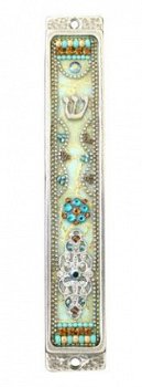 UK78404-PEWTER MEZUZAH 10CM,SET WITH STONES - 1