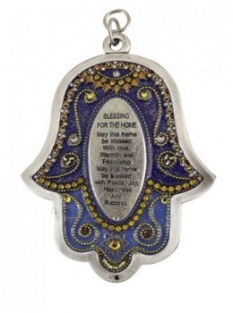 UK78428-PEWTER HAMSA 12CM SET WITH STONES,VIOLET COLORS - 1