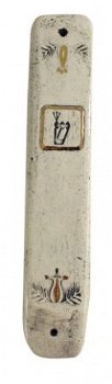 UK78219-CLAY MEZUZAH WITH GOLD 24KT ORNAMENTS-10CM - 1