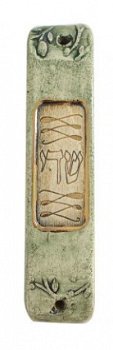 UK78220-CLAY MEZUZAH WITH GOLD 24KT ORNAMENTS-7CM - 1