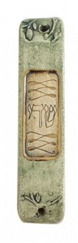 UK78221-CLAY MEZUZAH WITH GOLD 24KT ORNAMENTS-10CM - 1