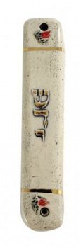 UK78222-CLAY MEZUZAH WITH GOLD 24KT ORNAMENTS-7CM - 1