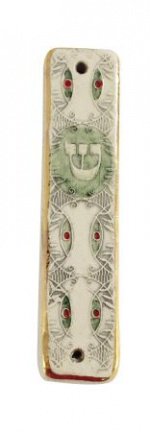 UK78224-CLAY MEZUZAH WITH GOLD 24KT ORNAMENTS-7CM