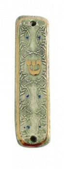UK78228-CLAY MEZUZAH WITH GOLD 24KT ORNAMENTS-7CM - 1