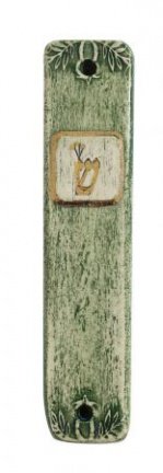 UK78232-CLAY MEZUZAH WITH GOLD 24KT ORNAMENTS-7CM