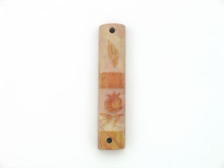 UK70590-MARBLE ROUND MEZUZAH POMEGRANATE 7CM - 1