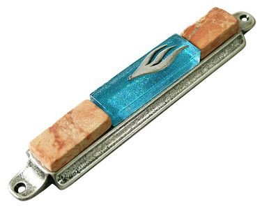 UK70613-PEAND STONE MEZUZAH BLUE METALLIC STONE 10CM - 1