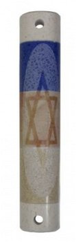 UK71142-MARBLE,BLUE COLOR ROUND MEZUZAH-MAGEN DAVID - 1