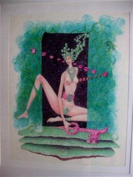 Surrealisme - Naakt met roze sleutel - D. Muchow geb. 1921 - 1