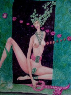 Surrealisme - Naakt met roze sleutel - D. Muchow geb. 1921
