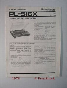 [1978]  Pioneer PL-516X Operating Instructions, Pioneer