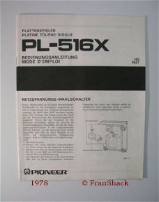 [1978]  Pioneer PL-516X Bedienungsanleitung, Pioneer