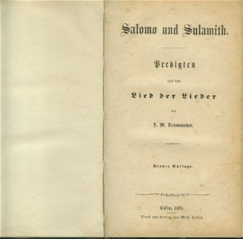 Krummacher, FW; Salomo und Sulamith, Predigten - 1