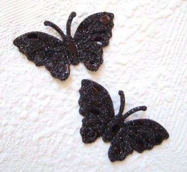Vlinder met lovertjes ~ 3,5 cm ~ Zwart - 1