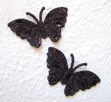 Vlinder met lovertjes ~ 3,5 cm ~ Zwart