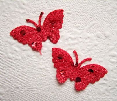 Vlinder met lovertjes ~ 3,5 cm ~ Rood - 1
