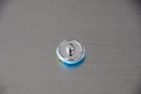 1 gele met blauwe button bead drukker handgemaakt. - Afbeelding 3
