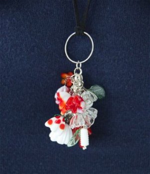 Bloemenketting glasbeads rood wit NIEUW. - 1