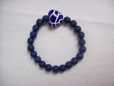 mooie armband edelsteen lapis blauw met keramiek hartje - 1