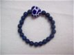 mooie armband edelsteen lapis blauw met keramiek hartje - 1 - Thumbnail