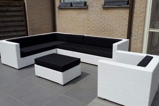 Loungeset Arbrini wit wicker hoekbank,stoel, tafel gratis levering - 1