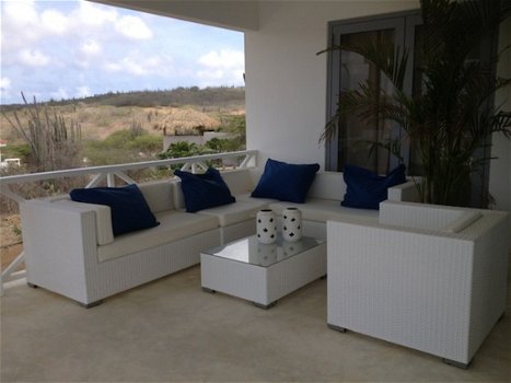 Loungeset Arbrini wit wicker hoekbank,stoel, tafel gratis levering - 5