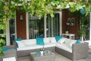 Loungeset rondwicker grijs hoekbank, stoel, tafel NU € 1.699,00 - 1