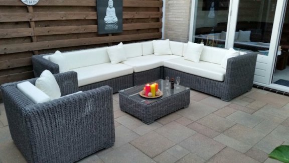 Loungeset rondwicker grijs hoekbank, stoel, tafel NU € 1.699,00 - 4