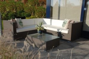 Loungeset bruin wicker hoekbank 2.30 x 2.30 NU € 1095,- - 1