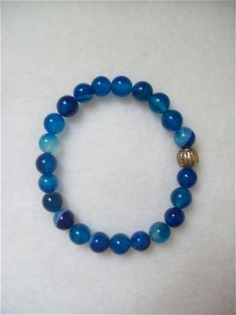 botswana agaat armband blauw blauwtinten met oud goud kraal - 1