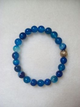 botswana agaat armband blauw blauwtinten met oud goud kraal - 2