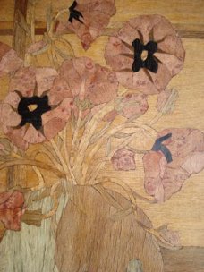 houten schilderij met inlegwerk vaas met bloemen 30 x 40 cm