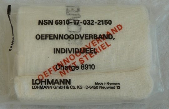 Verband Pakje, Nood, Oefen, 16x10cm, Koninklijke Landmacht, 1989.(Nr.1) - 1