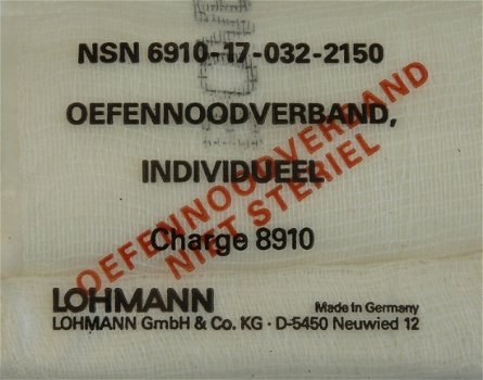 Verband Pakje, Nood, Oefen, 16x10cm, Koninklijke Landmacht, 1989.(Nr.1) - 2