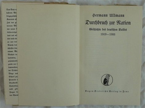 Boek / Buch, Durchbruch zur Nation van Hermann Ullmann, met omslagvel, 1933. - 2